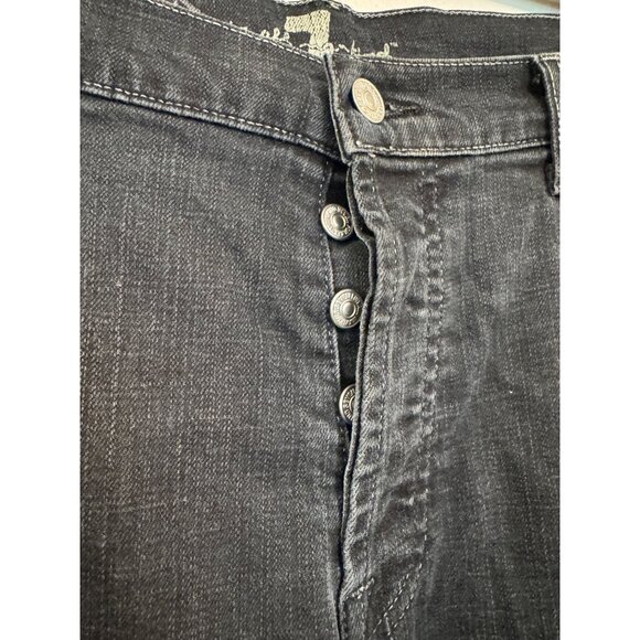 7 For All Mankind Mens Straight Button Fly Jeans Size 38 Black Stretch Denim USA - Picture 6 of 7